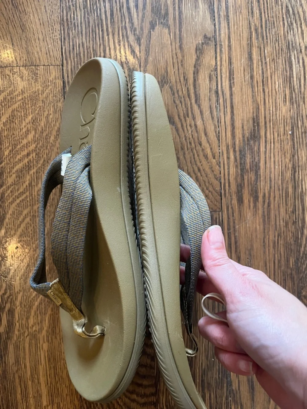 Chaco Olive/Tan Strap Flip Sandals new 12